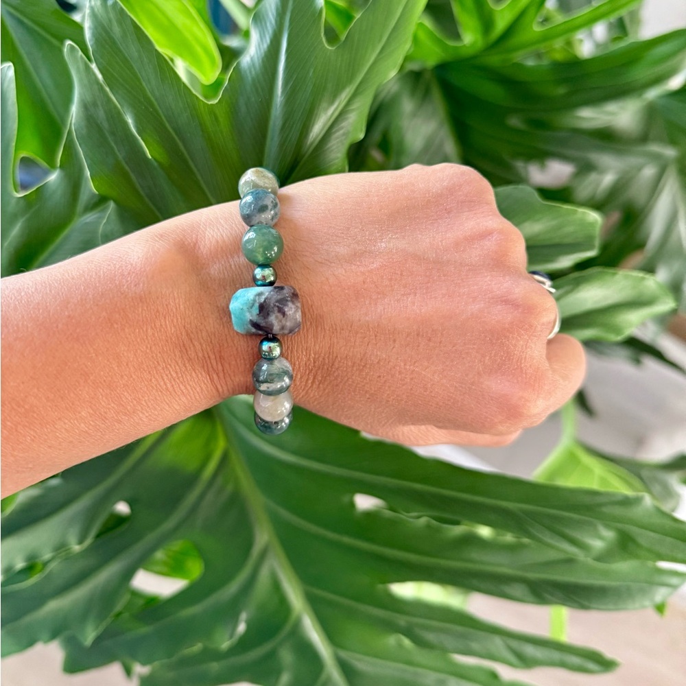 Amazonite, Moss Agate & Hematite Bracelet (one)